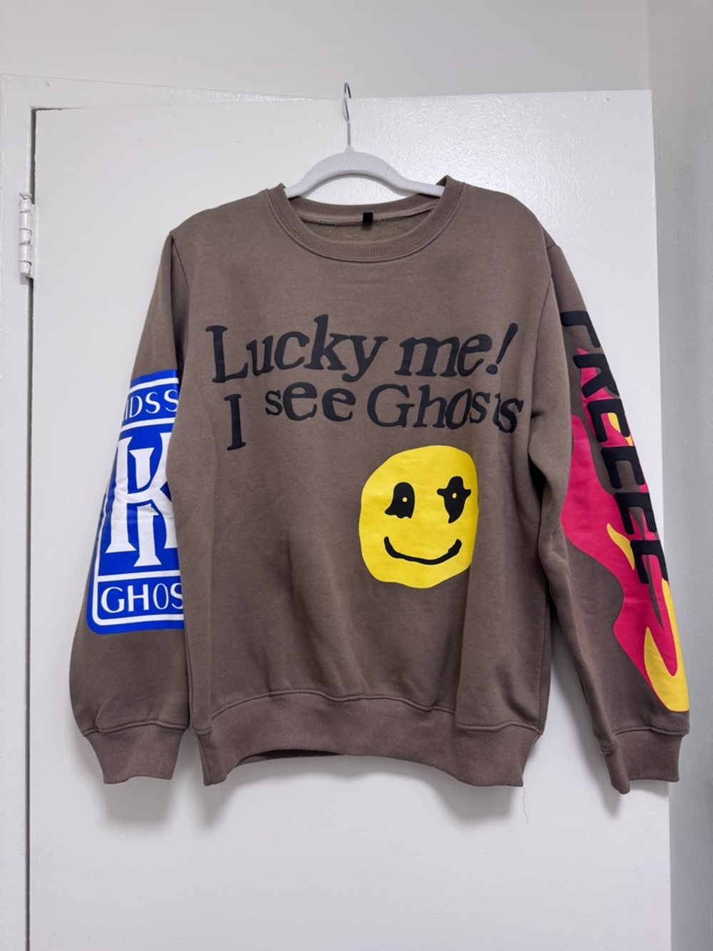 Lucky Me! I See Ghosts Graphic Crewneck Sweater - Brown